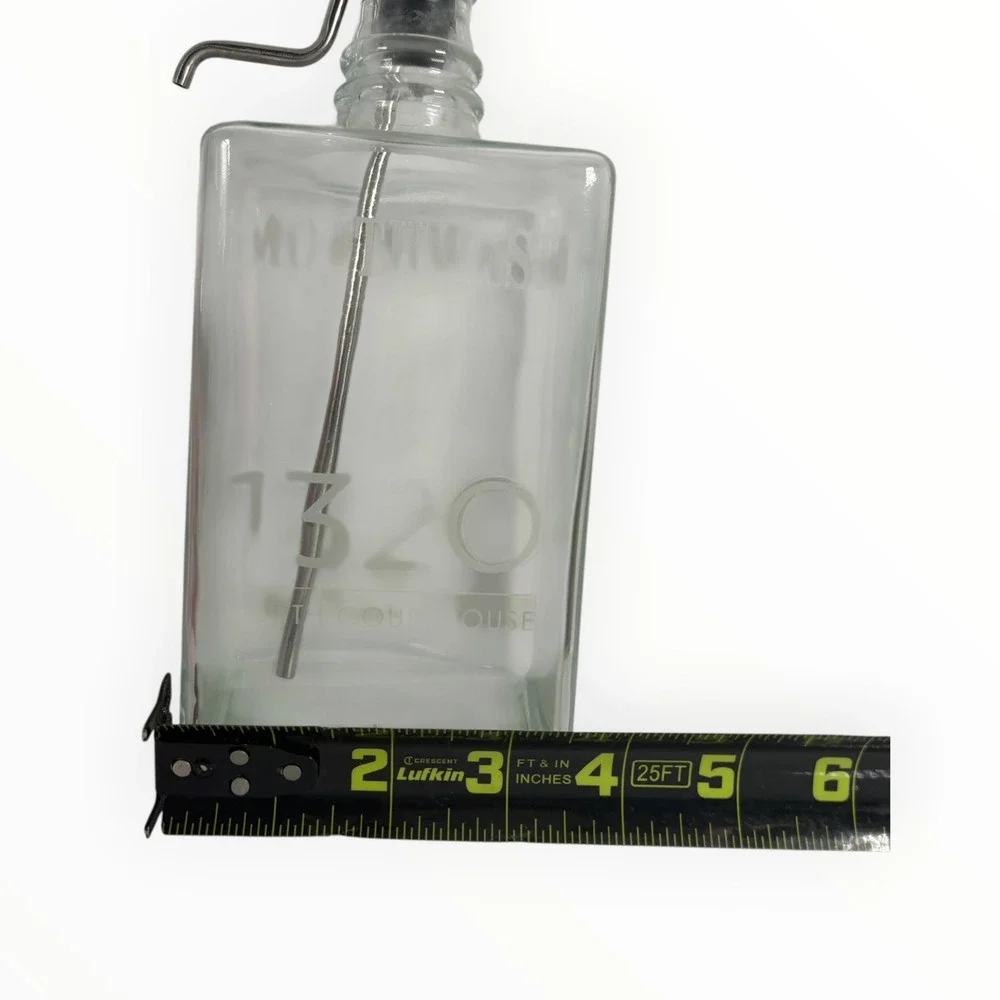 Unbranded Mouthwash Decanter Bottle Clear Glass 8in Etched 1320 North Courthouse
